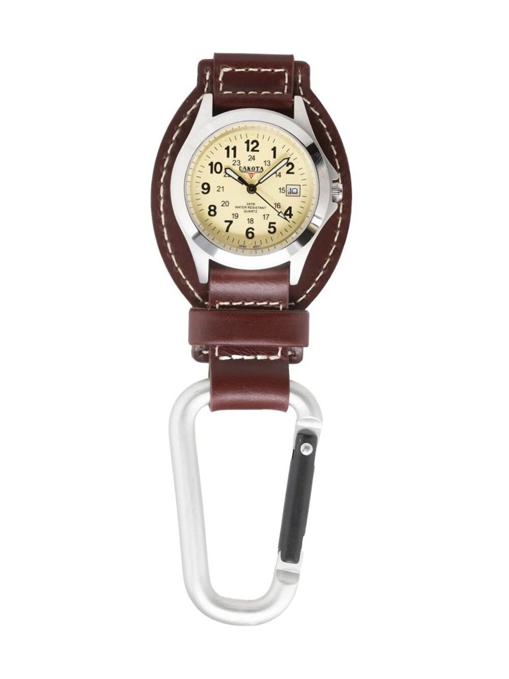 Dakota Leather Clip Watch, Military Dial, Waterproof - Brown
